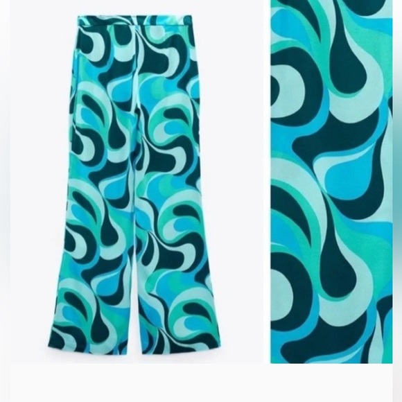 Zara Turquoise Retro Patterned The Safia Flare Pants - Picture 3 of 13